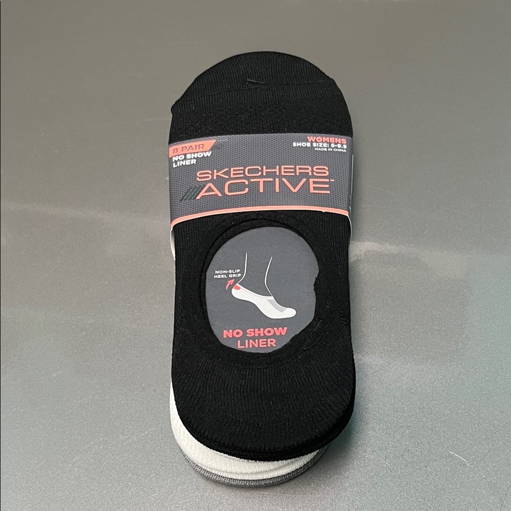 Skechers Active No Show Liner Socks - Black, Gray and White NWT